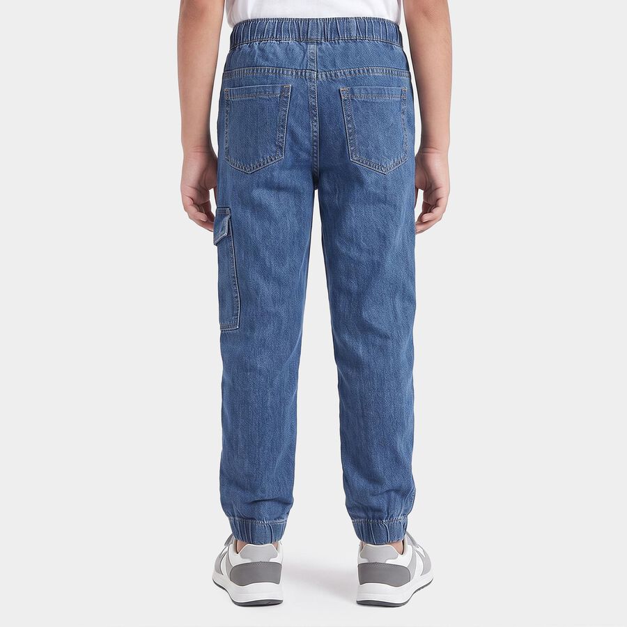 Boys' Blue Relaxed Fit Cargo Jeans, गहरा नीला, large