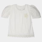 Girls White Round Neck Regular T-Shirt, सफ़ेद, small