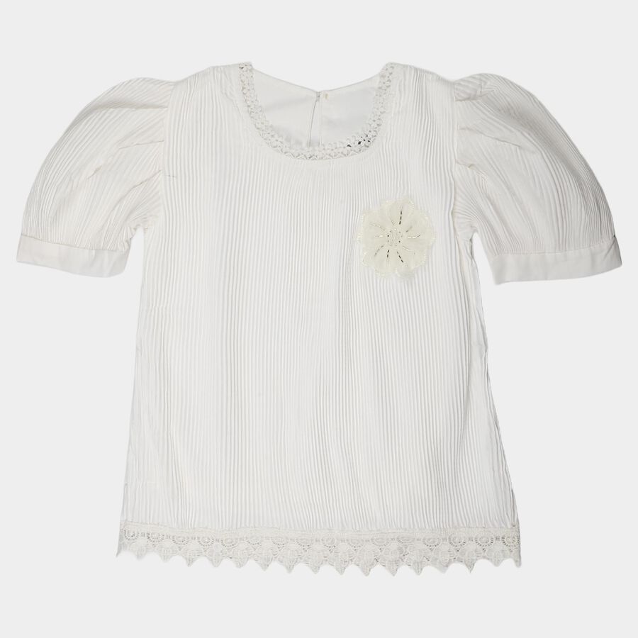 Girls White Round Neck Regular T-Shirt, सफ़ेद, large