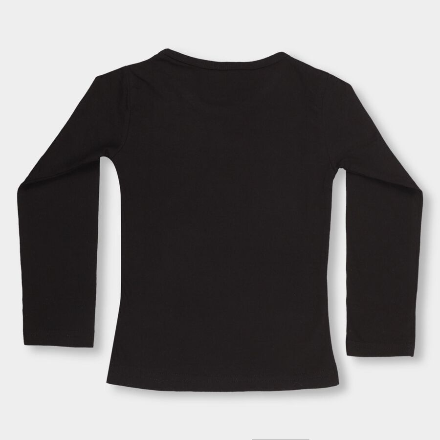 Girls' Jet Black Round Neck Casual Top, काला, large image number null