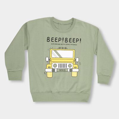 Boys Muted Olive Green Crew Neck Casual Sweatshirt