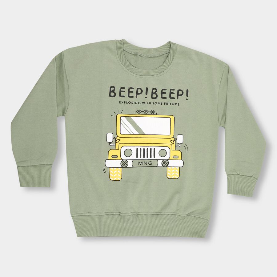 Boys Muted Olive Green Crew Neck Casual Sweatshirt, ओलिव, large image number null