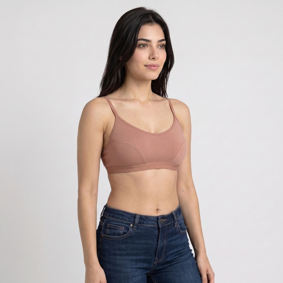 Women's Brown Scoop Neck Wire-Free Bralette Bra, भूरा, large