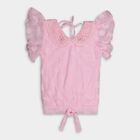 Girls' Light Pink Round Neck Ruffled Tunic, Pink, small
