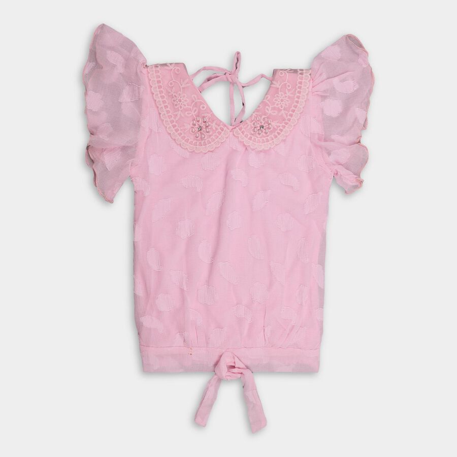 Girls' Light Pink Round Neck Ruffled Tunic, Pink, large