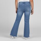 Girls' Light Blue Flared Fit Embellished Jeans, Mid Blue, small image number null