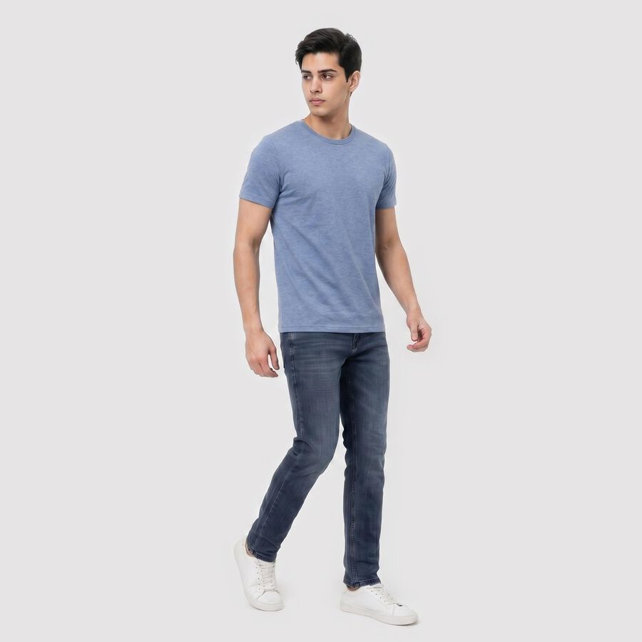 Men's Navy Blue Slim Fit Washed Jeans, Dark Blue, large