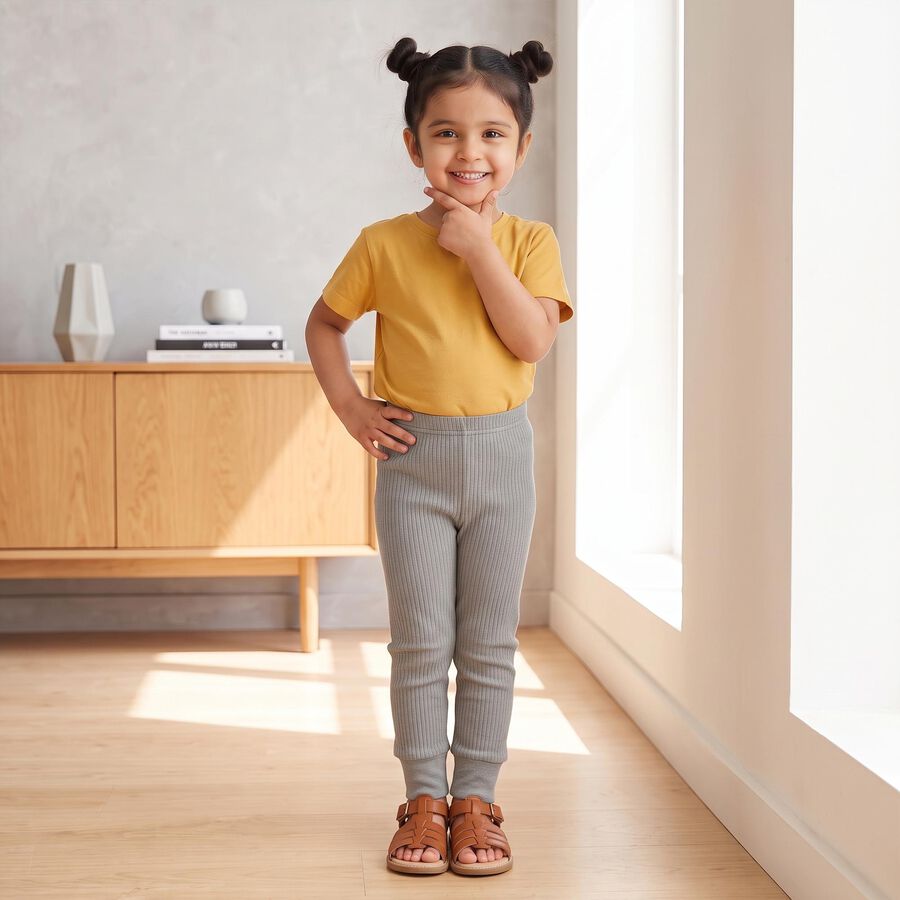 Girls Grey Long Johns Thermal, मिश्रित मध्यम ग्रे, large