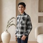 Boys Black Cotton Checked Shirt, Black, small