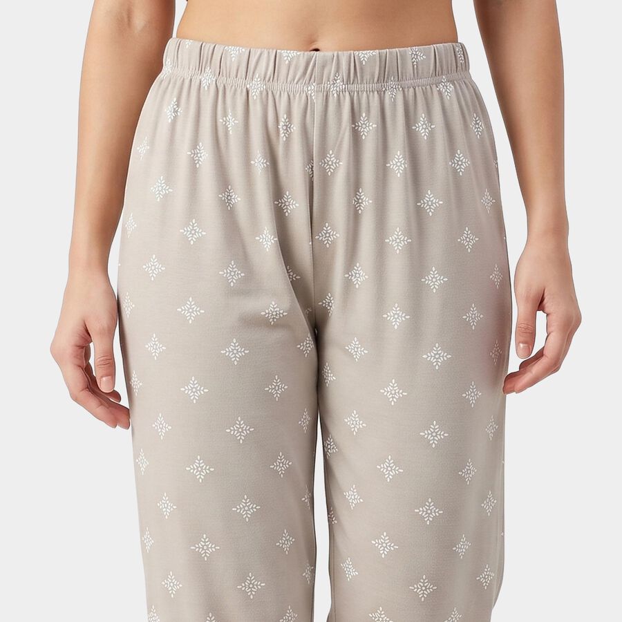 Women's Grey Straight Fit Geometric Printed Pyjama, Light Grey, large