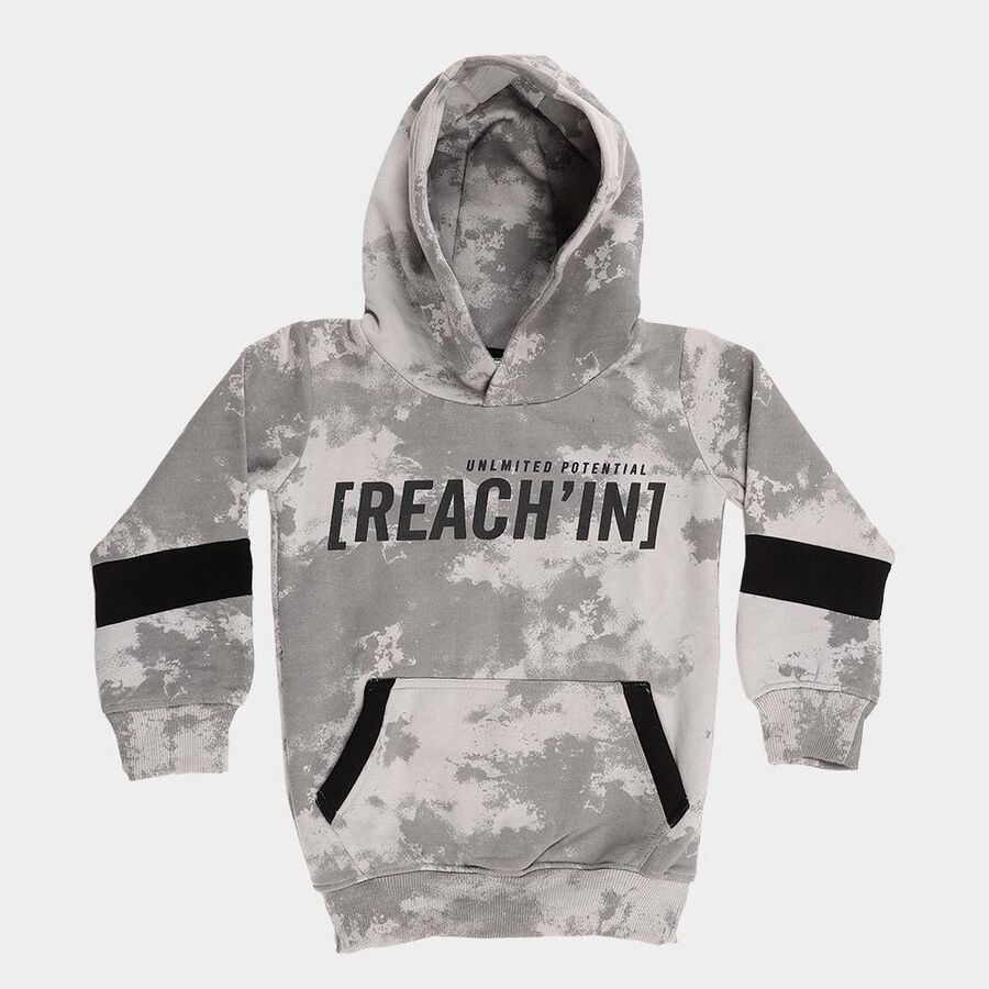Boys Light Grey Hooded Neck Printed Sweatshirt, Light Grey, large image number null