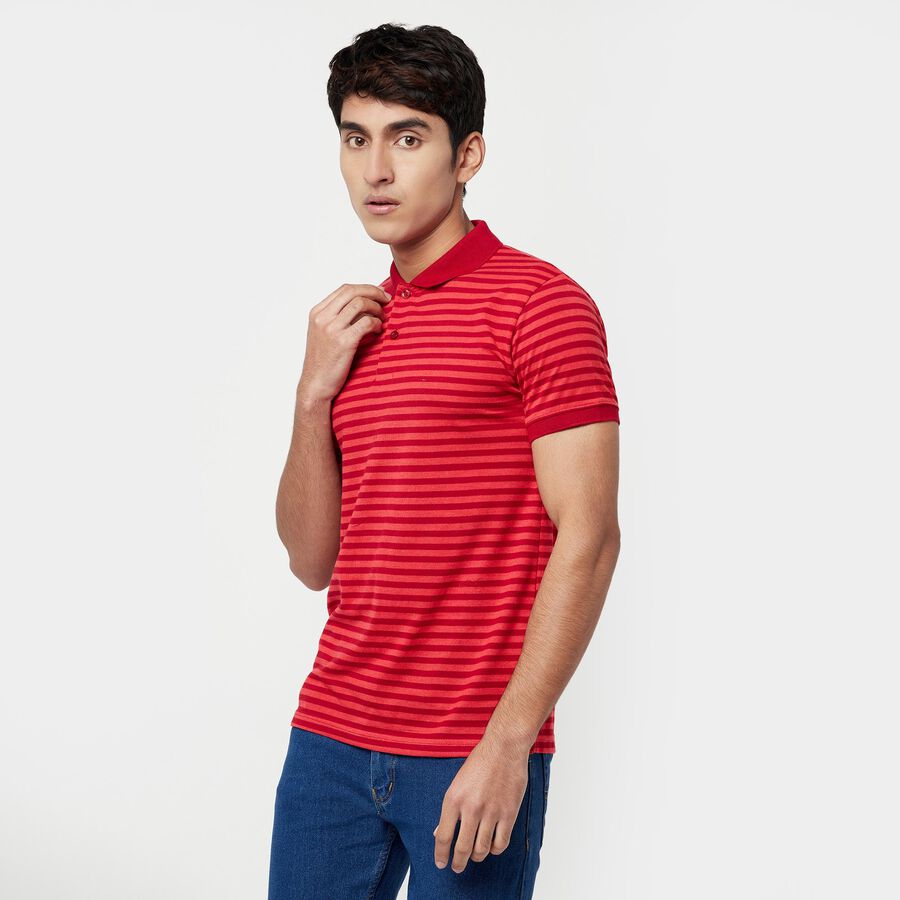 Striped Polo Shirt, Maroon, large image number null