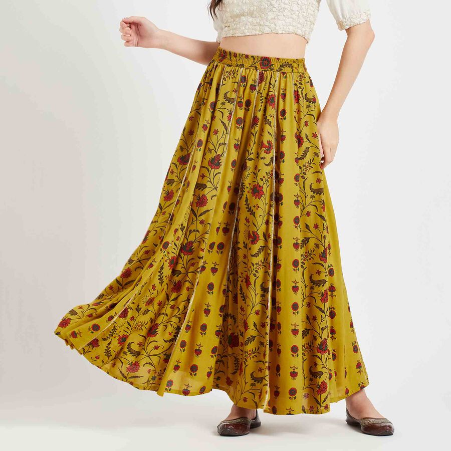 Printed Lehenga Skirt, Mustard, large image number null