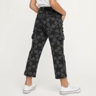 Girls' Dark Charcoal Black Cargo Fit Geometric Print Jeans, Black, small image number null