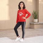 Girls' Red Crew Neck Graphic Print Sweatshirt, लाल, small