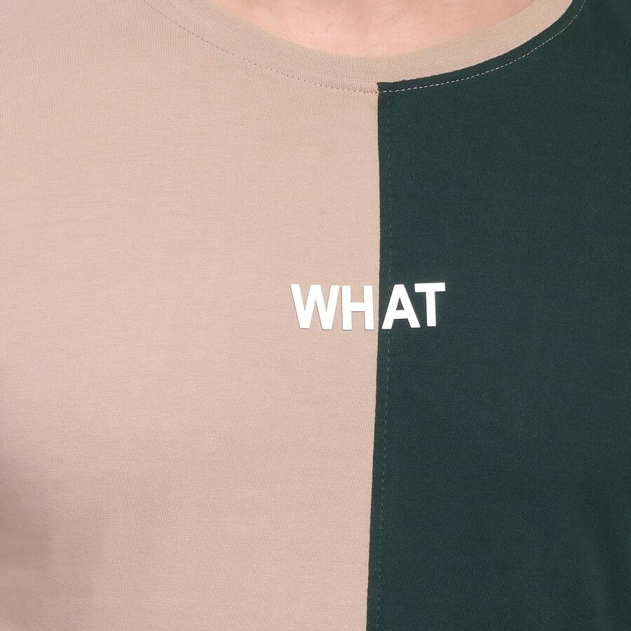 Men's 100% Cotton Round Neck Half Sleeves T-Shirt , Beige, large