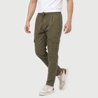 Men's Olive Green Slim Fit Cargo Trousers, Olive, small