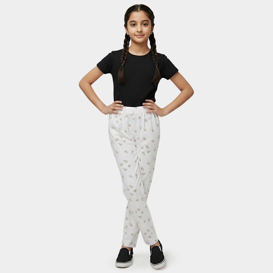 Girls Off White Regular Fit Floral Printed Pyjama, Off White, large