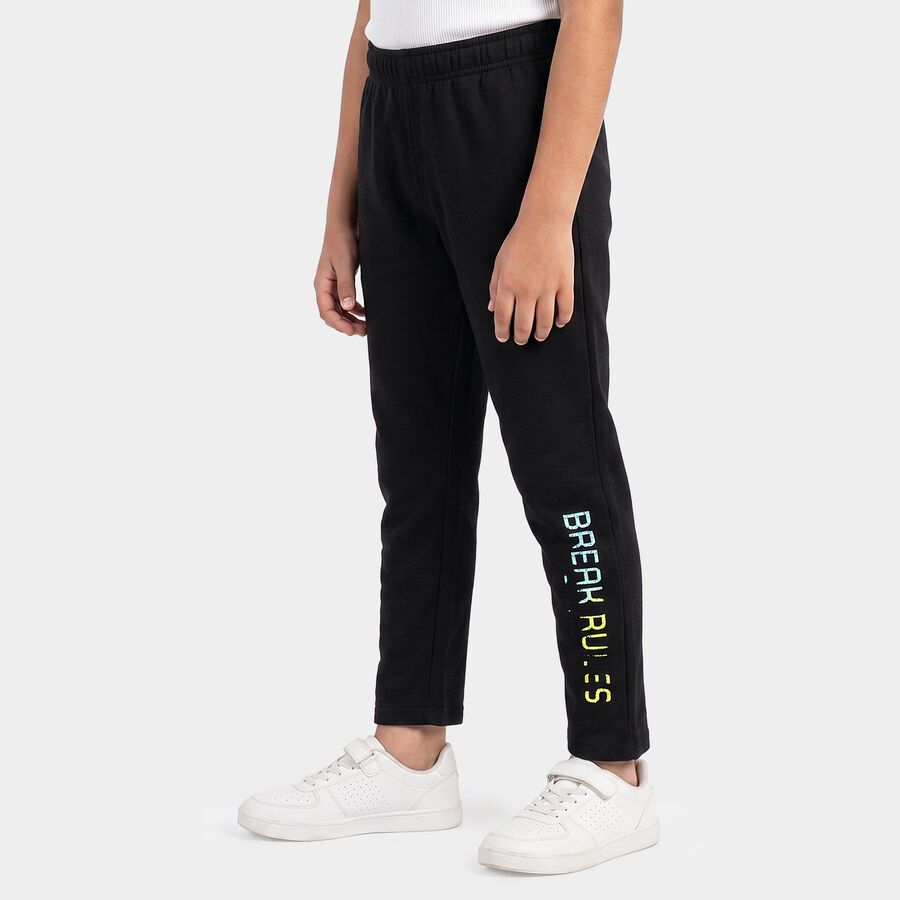 Boys' Black Straight Fit Graphic Printed Pyjama, काला, large