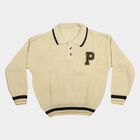Boys' Cream Polo Collar Long Sleeve Pullover, ऑफ व्हाइट, small