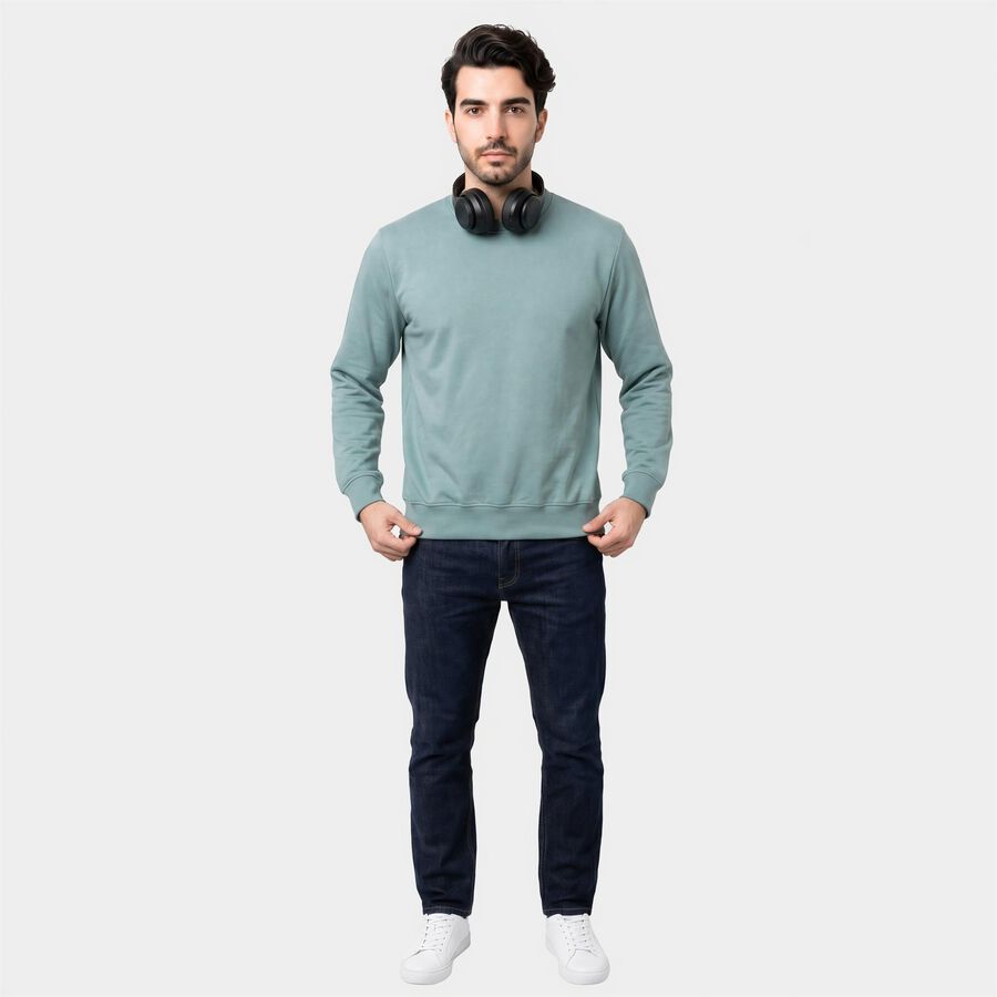 Men's Aqua Crew Neck Pullover Sweatshirt, Aqua, large