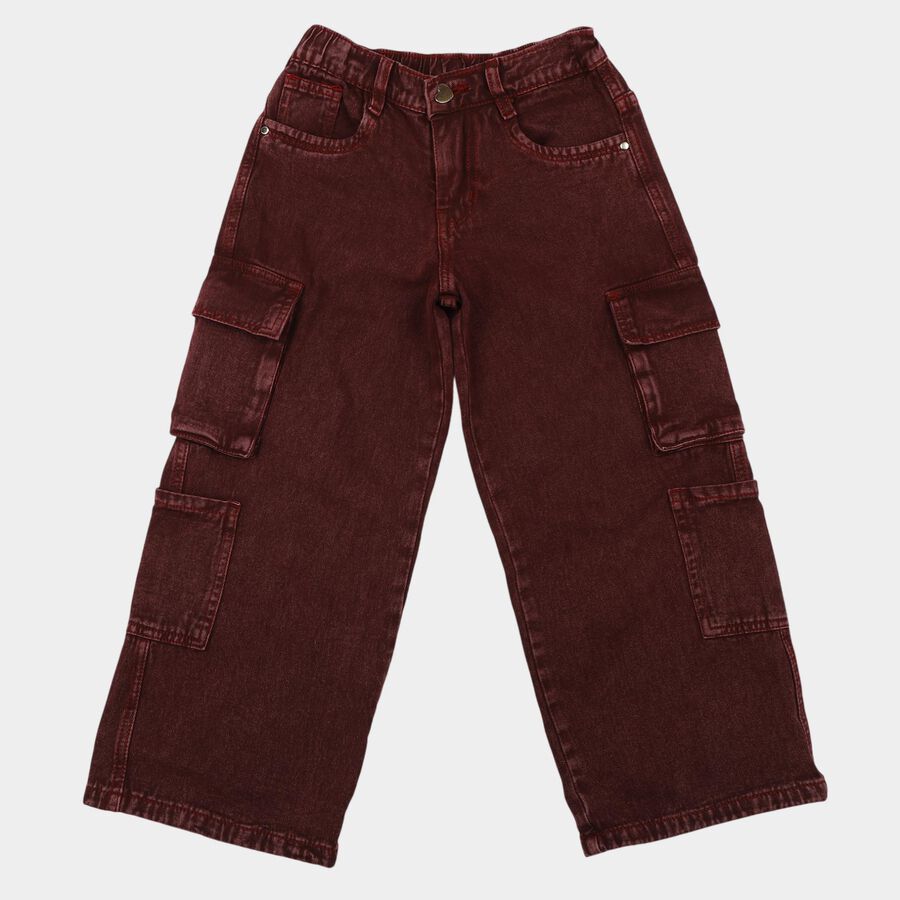 Girls Wine Cargo Fit Washed Jeans, Wine, large