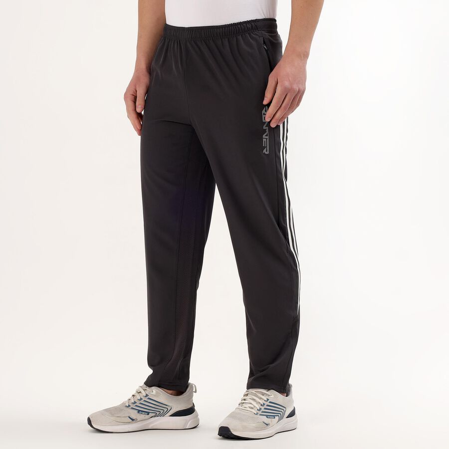 Men's Dark Graphite Grey Slim Fit Side-Striped Track Pants, Dark Grey, large