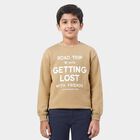 Boys' Beige Crew Neck Graphic Print Sweatshirt, गहरा पीला, small