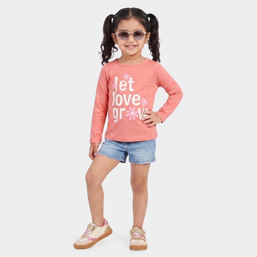 Girls Pink Round Neck Regular Top, हल्का गुलाबी, large