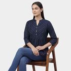 Women's Navy Blue Round Notch Neck Floral Printed Kurti, Navy Blue, small