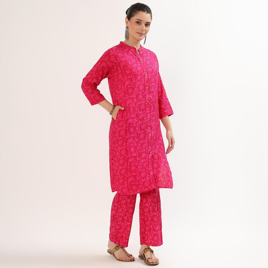 Women's Bright Fuchsia Pink Printed Ethnic Set, गुलाबी, large image number null
