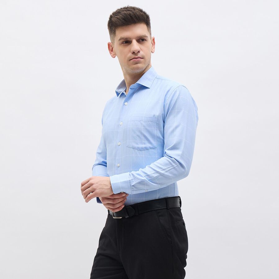Men's Light Blue Cotton Blend Classic Collar Slim Fit Formal Shirt, Light Blue, large image number null