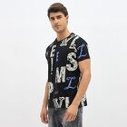 Men's Jet Black Cotton Round Neck Graphic T-Shirt, काला, small