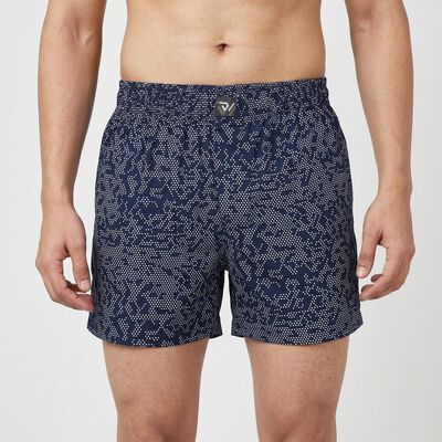 Men's Navy Blue Relaxed Fit Printed Boxers