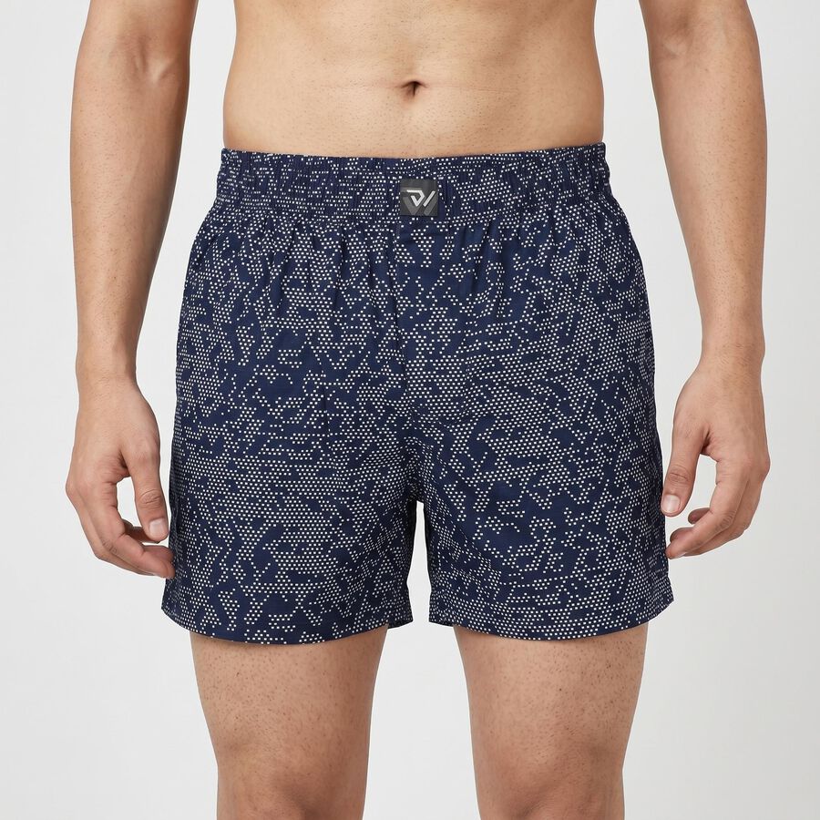 Men's Navy Blue Relaxed Fit Printed Boxers, नेवी ब्लू, large