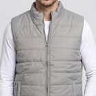 Men's Grey Stand Collar Puffer Jacket, Light Grey, small