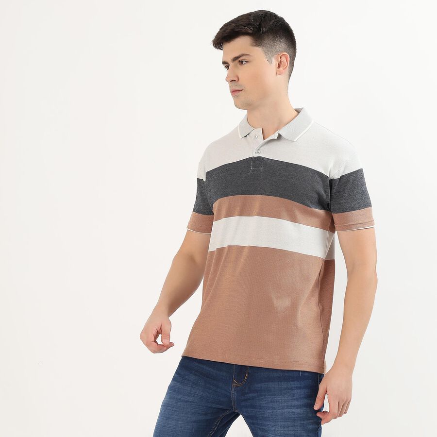 Men's 100% Cotton Collared Half Sleeves T-Shirt, Beige, large image number null