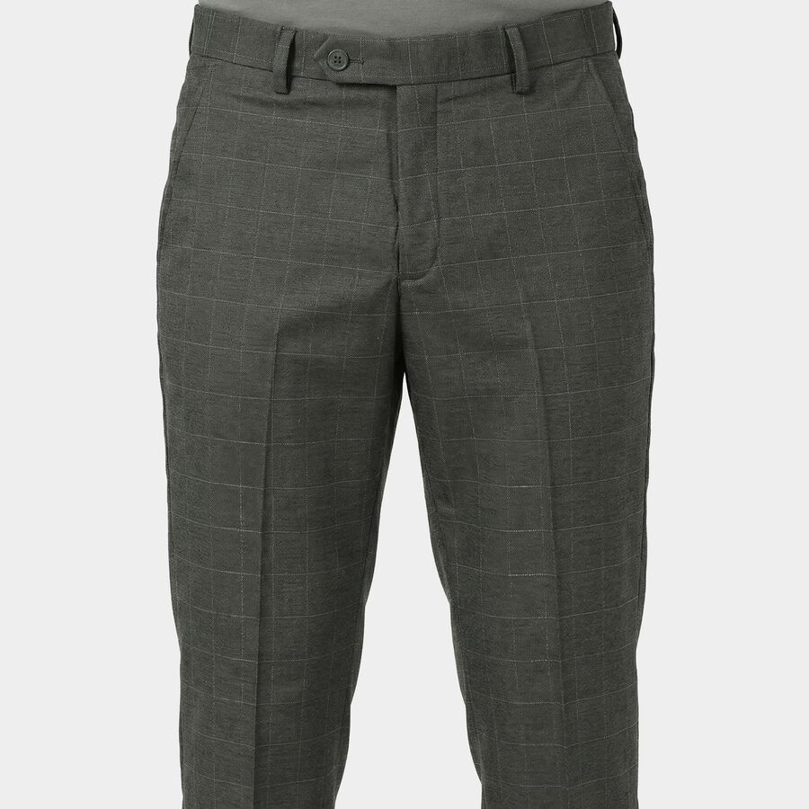 Men's Mid Grey Slim Fit Check Formal Trousers, मिश्रित मध्यम ग्रे, large
