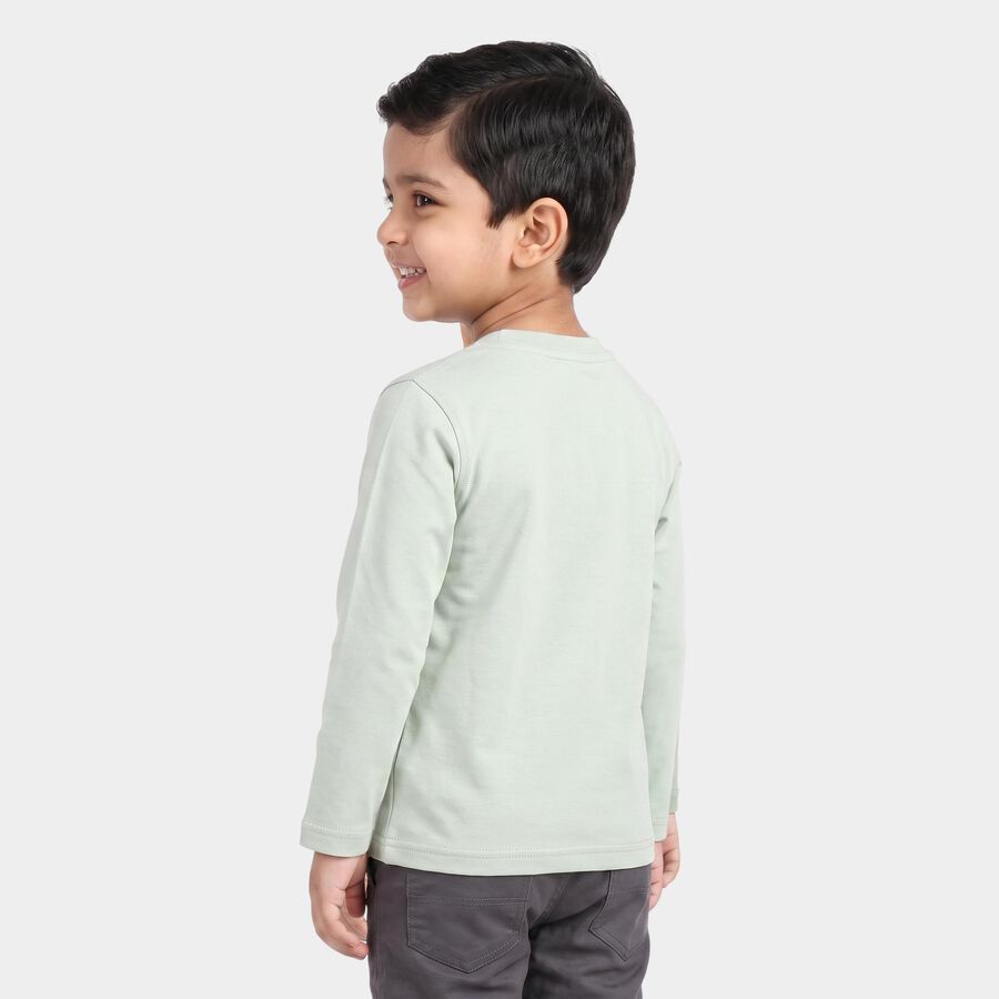 Boys' Mint Green Cotton Round Neck Regular T-Shirt, हल्का हरा, large