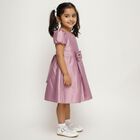 Girls' Light Dusty Pink Puff Sleeve Bow Party Wear Frock, Lilac, small image number null