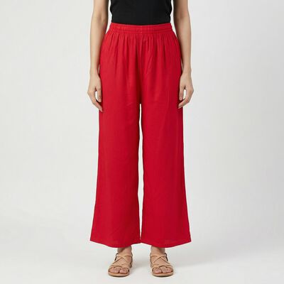 Women's Pink Relaxed Fit Solid Palazzos