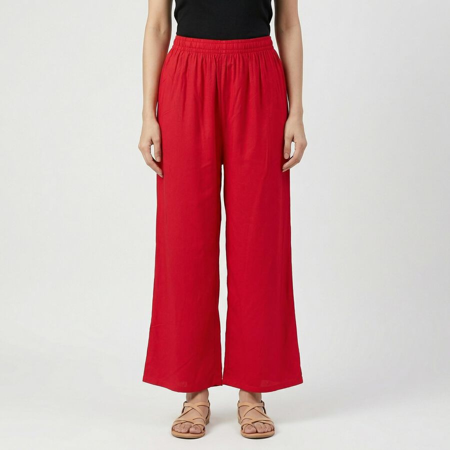 Women's Pink Relaxed Fit Solid Palazzos, रानी (फ्यूशिया), large