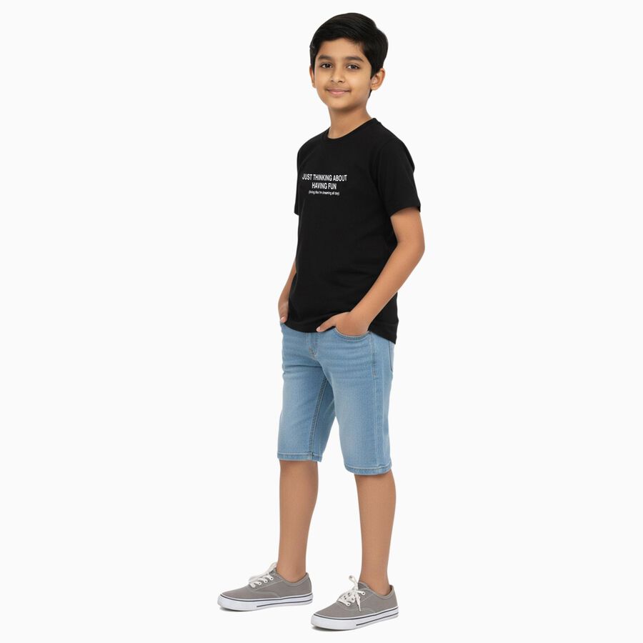 Boys Black Round Neck Casual Half Sleeve T-Shirt, Black, large