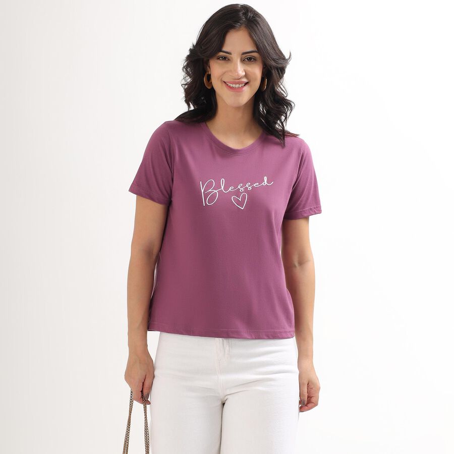 Women's Muted Purple Round Neck T-Shirt, Pink, large image number null