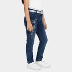 Girls' Navy Blue Regular Fit Butterfly Embroidered Jeans, Dark Blue, small