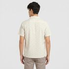 Men's Cream Short Sleeves Camp Collar Camp Collar Casual Shirt, ऑफ व्हाइट, small