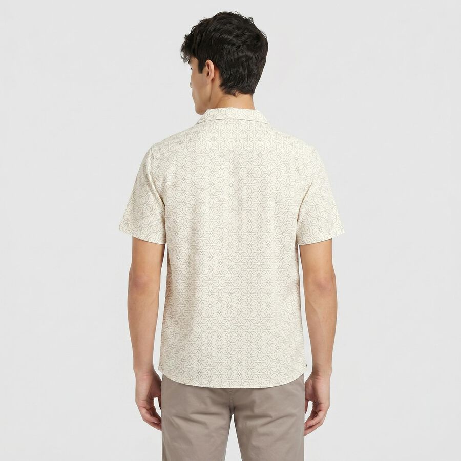 Men's Cream Short Sleeves Camp Collar Camp Collar Casual Shirt, ऑफ व्हाइट, large