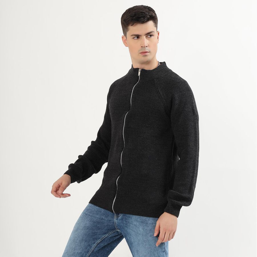 Men's Charcoal Zip Neck Casual Pullover, चारकोल, large image number null