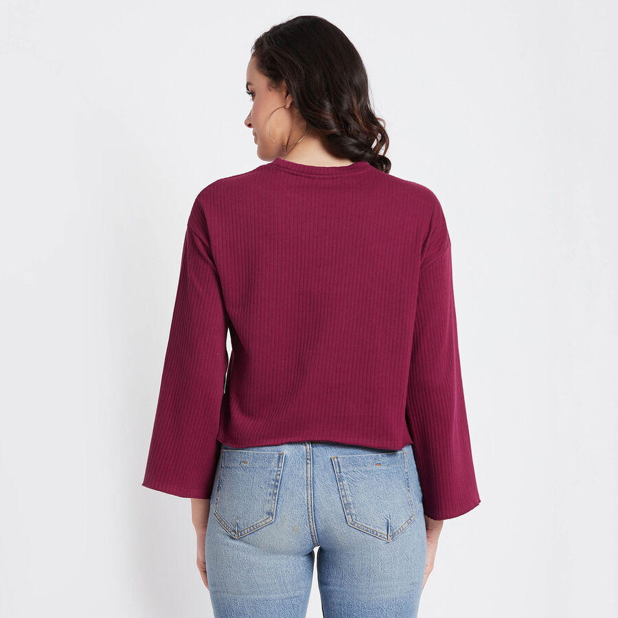 Solid Round Neck T-Shirt, Purple, large image number null