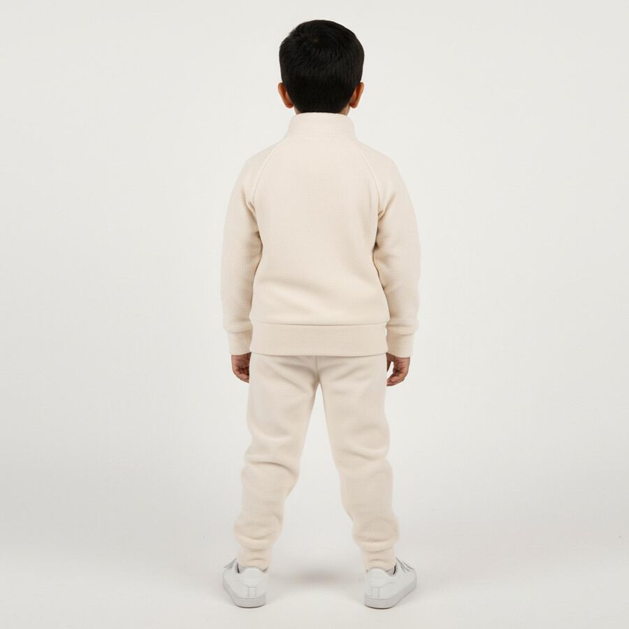Boys' Beige Mandarin Collar Solid Baba Suit, Beige, large image number null